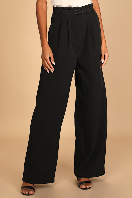 Booked and Busy Black Belted High-Waisted Wide-Leg Pants 4