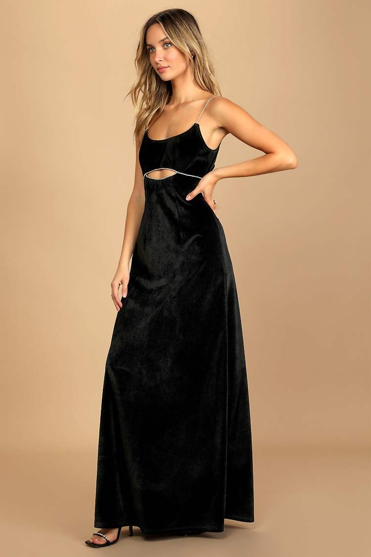 chinese dress ladies Zapaka Women Black Velvet Long Holiday Party Dress with Lace Mermaid High Neck Formal Dress, Dark Navy / UK16 main image 0