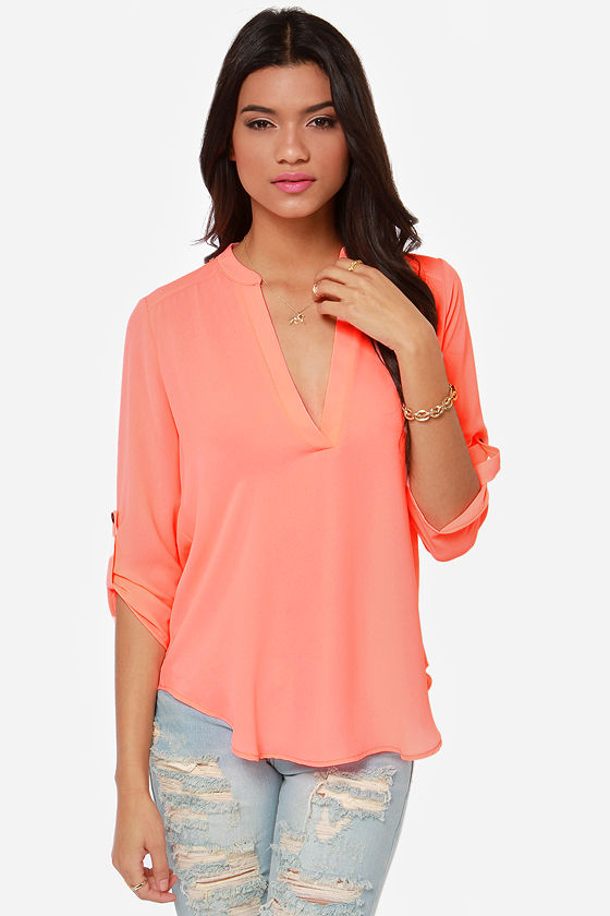 Cute Neon Coral Top - Neon Top - V Neck Top - $37.00 - Lulus