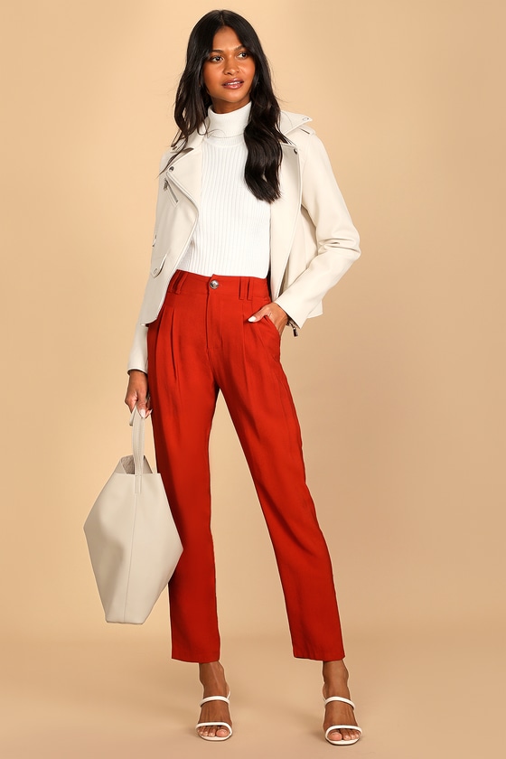 Lulus Strictly Business Rust Orange High Waisted Trouser Pants