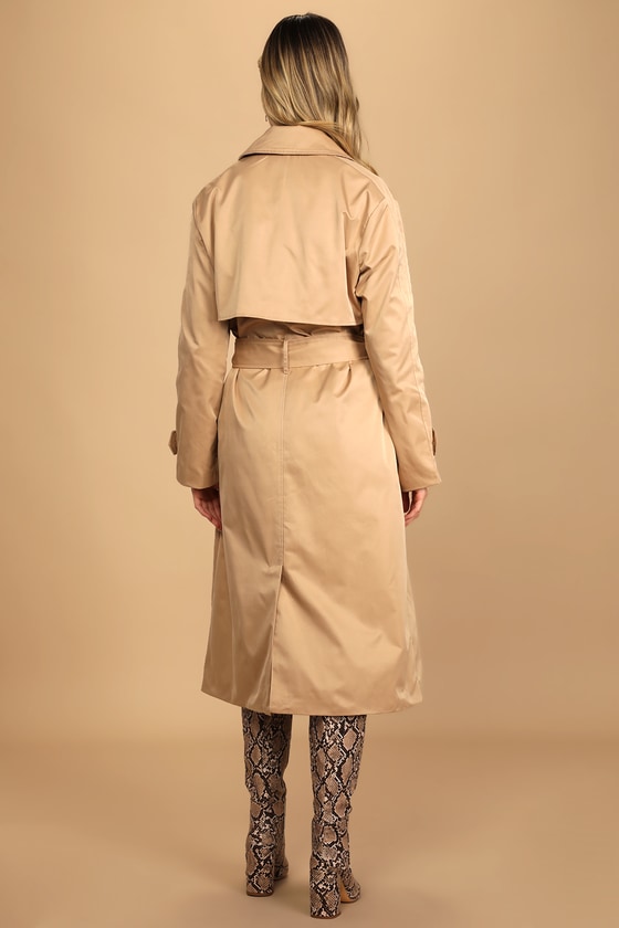 Waisted belted trenchcoat with hood sand women | Morgan