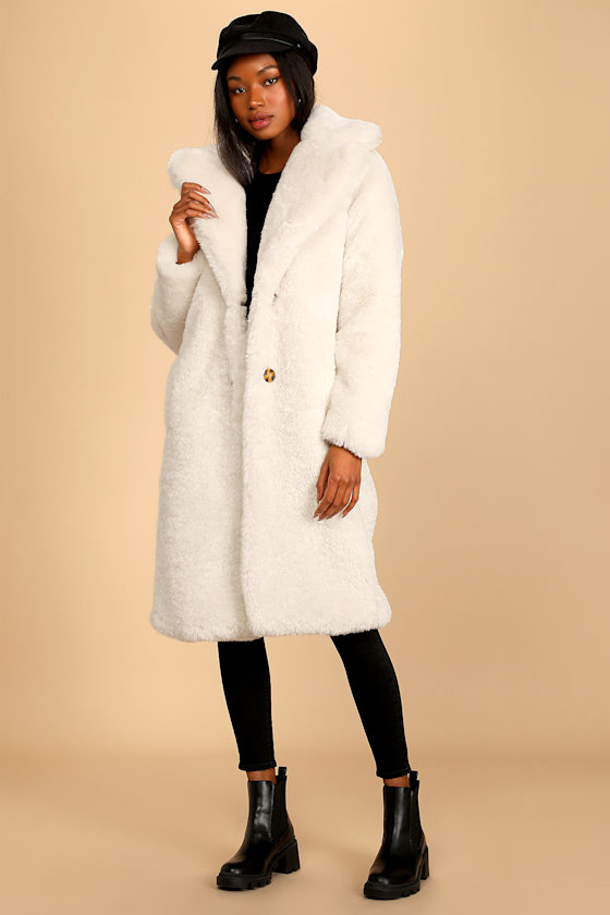 Stepping Out in Style Cream Faux Fur Long Coat 8