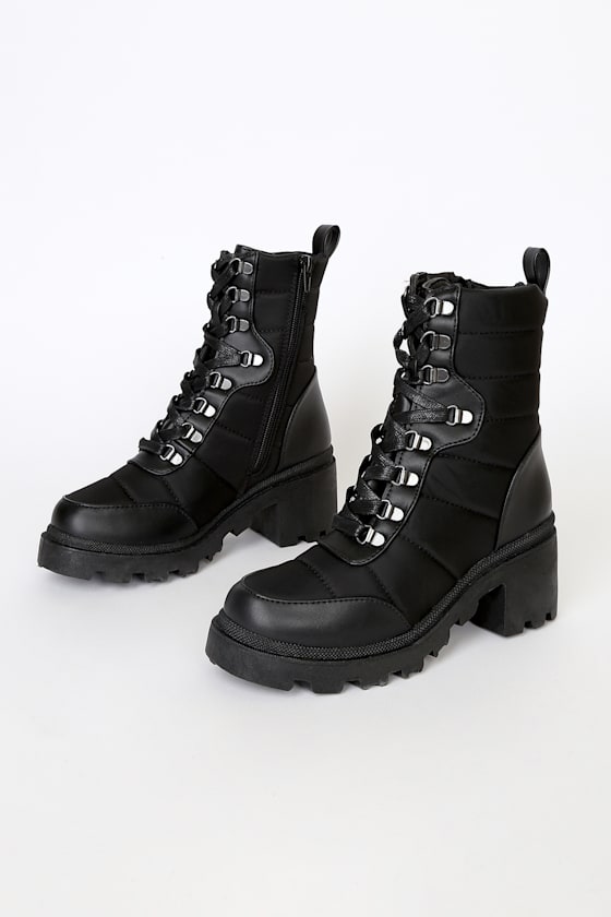 Nonna Black Quilted Lace-Up Mid-Calf Boots 3