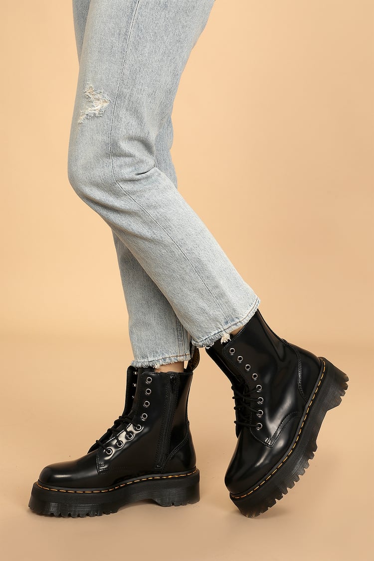 Jadon Black Leather 8-Eye Platform Boot