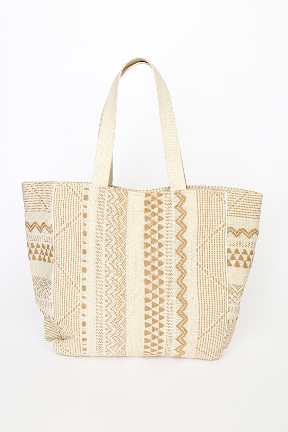 Safe Travels Cream and Tan Woven Tote Bag 3