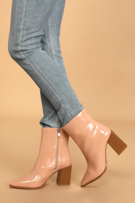 Dawnn Light Nude Patent Pointed-Toe Ankle Booties 1