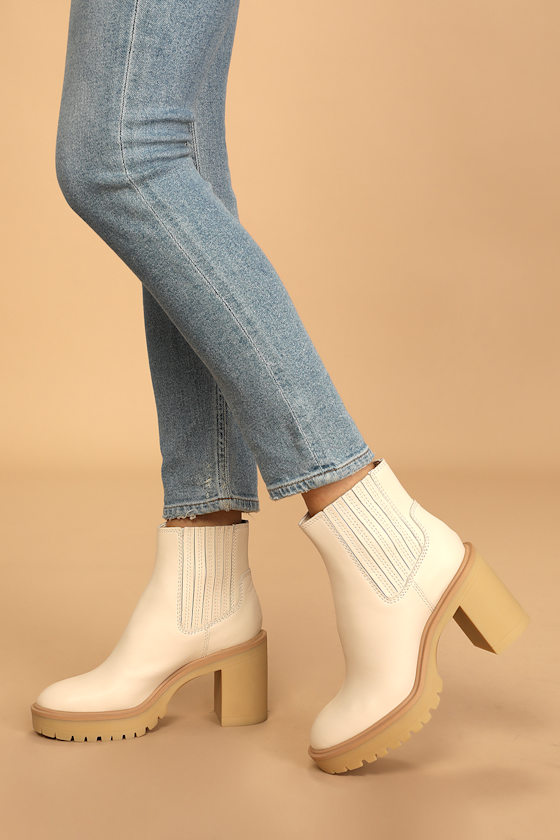 Caster H2O Ivory Leather Platform Ankle Boots 1