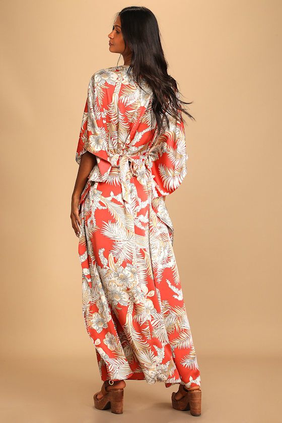 Take A Holiday Orange Tropical Print Maxi Dress 2