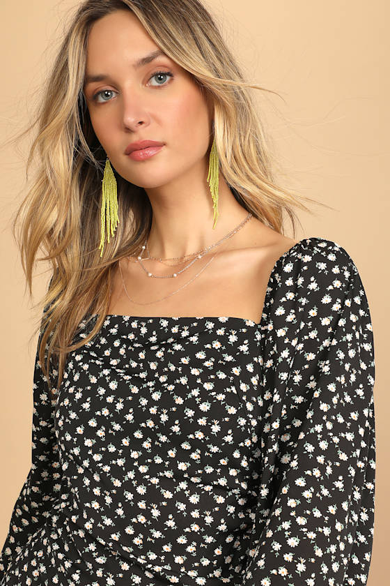 Growing in the Garden Black Floral Print Long Sleeve Dress 5