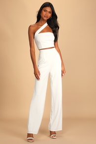 Flaunt It Like That White One-Shoulder Two-Piece Jumpsuit
