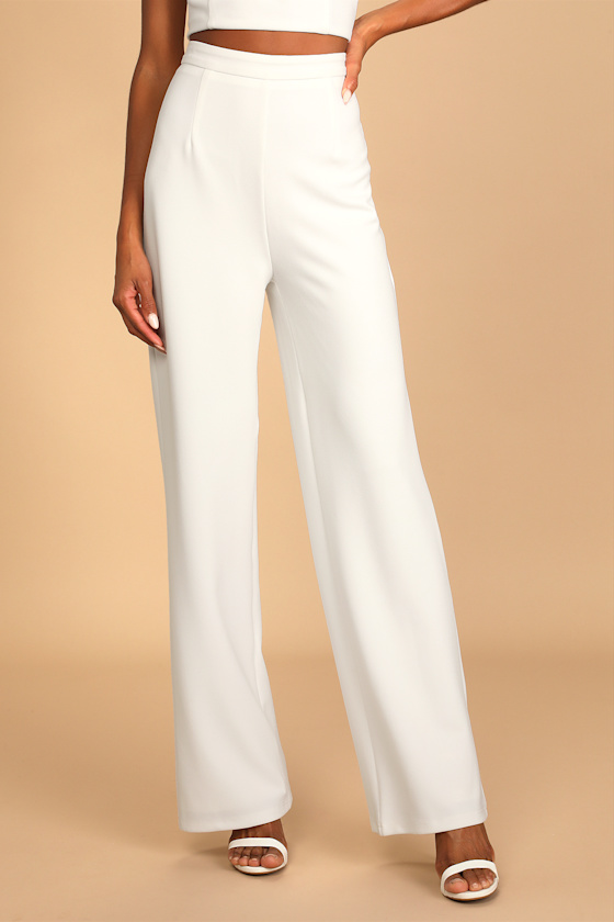 White Two-Piece Jumpsuit - One-Shoulder Jumpsuit - Crepe Jumpsuit - Image 4
