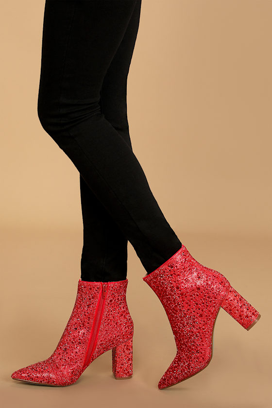 Cady Red Rhinestone Ankle Booties 1