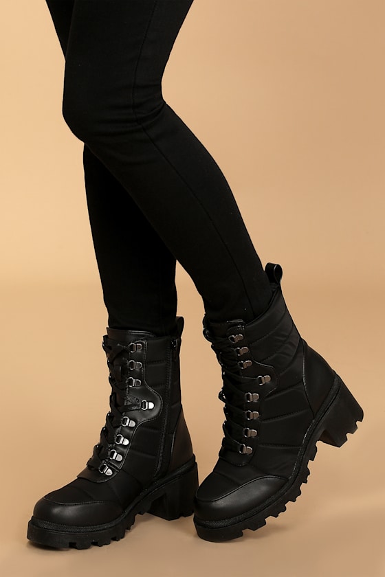 Nonna Black Quilted Lace-Up Mid-Calf Boots 1