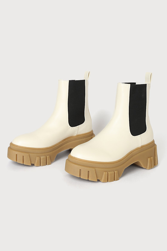 Jenny Cream Platform Slip-On Ankle Boots 3