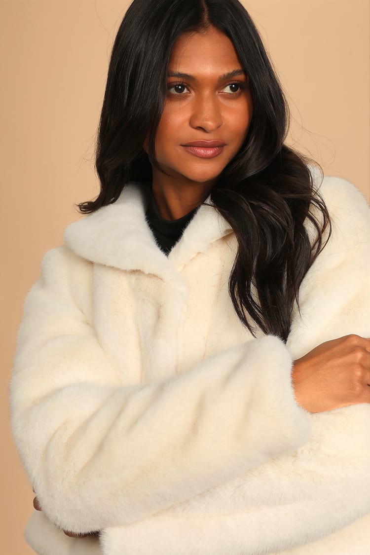 Ivory Jacket - Faux Fur Jacket - Collared Jacket - Short Jacket - Lulus