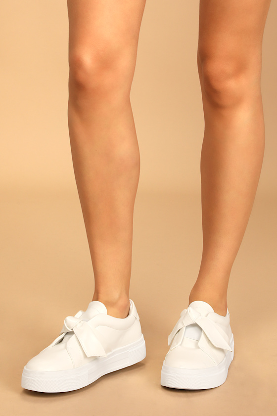 Calissa White Bow Flatform Sneakers 1
