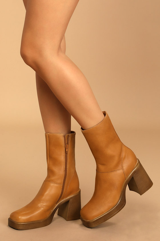 Fantsie Tan Leather Platform Mid-Calf Boots 4