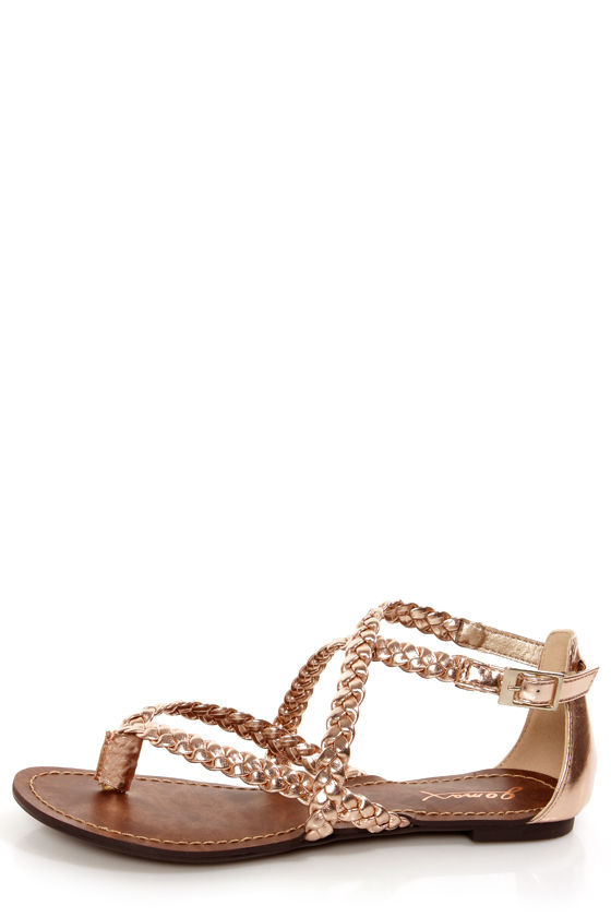 GoMax Berdine 53 Rose Gold Metallic Braided Gladiator Sandals - $32.00 ...