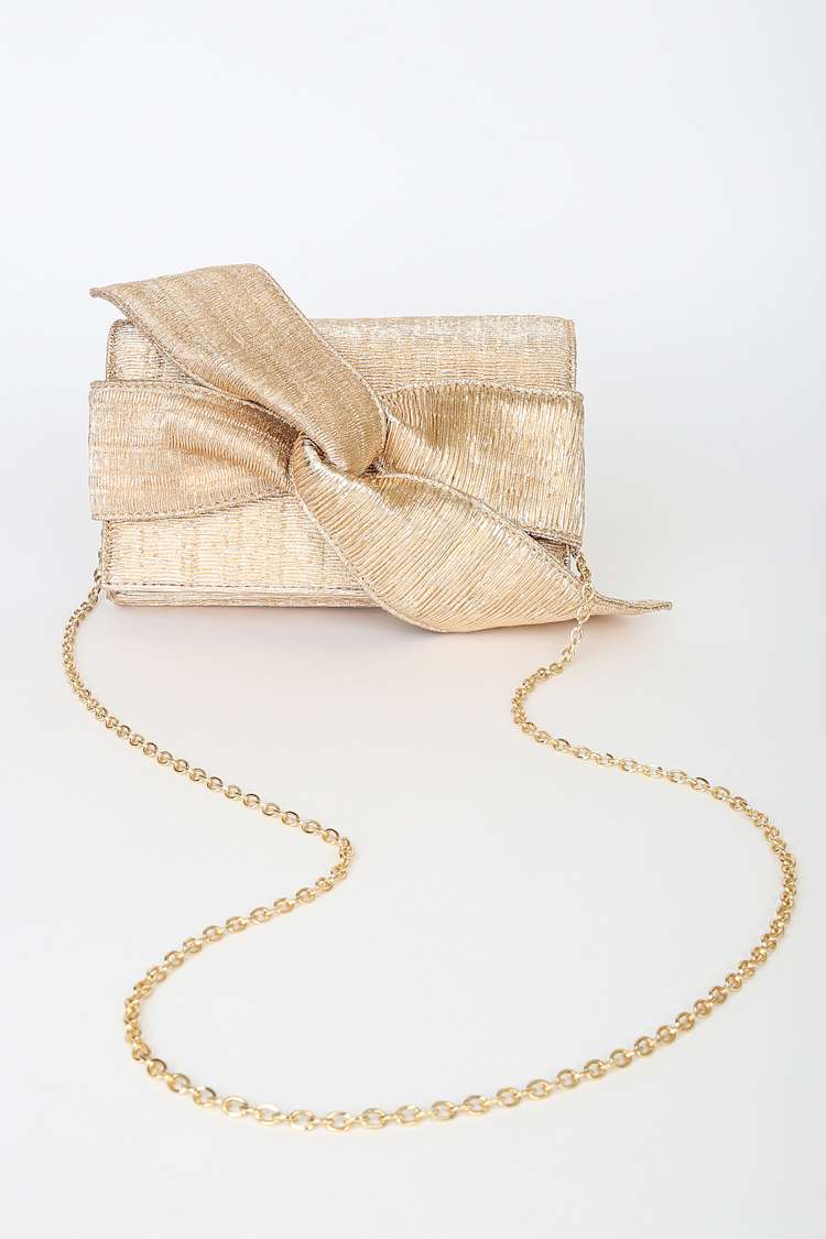 Perfect Retreat Bronze Woven Bow Clutch