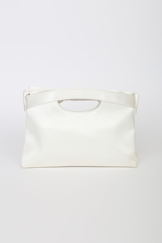 Lulus Total Romantic White Satin Bow Clutch In White