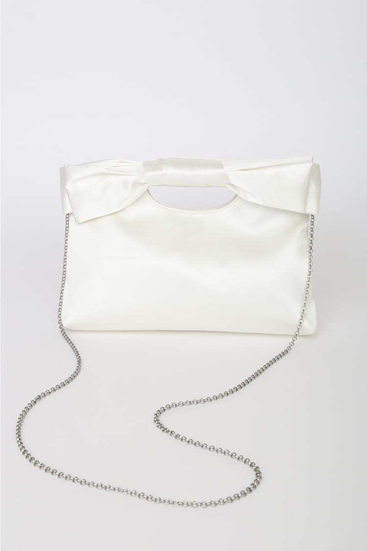 Total Romantic White Satin Bow Clutch