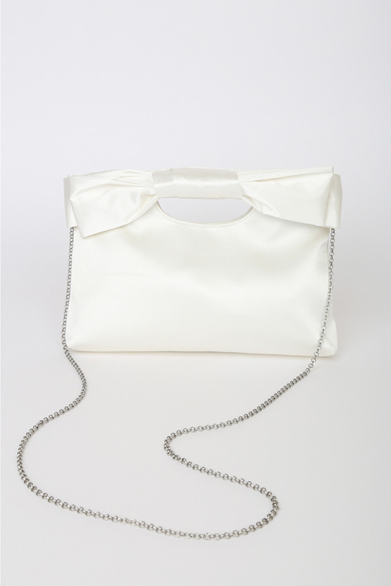 Total Romantic White Satin Bow Clutch 4