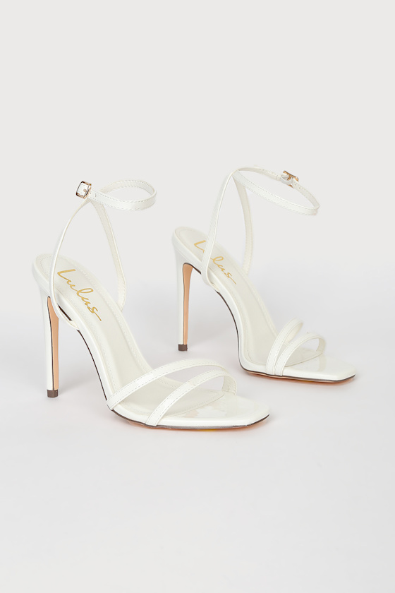 Lianya White Patent Ankle Strap Heels 2