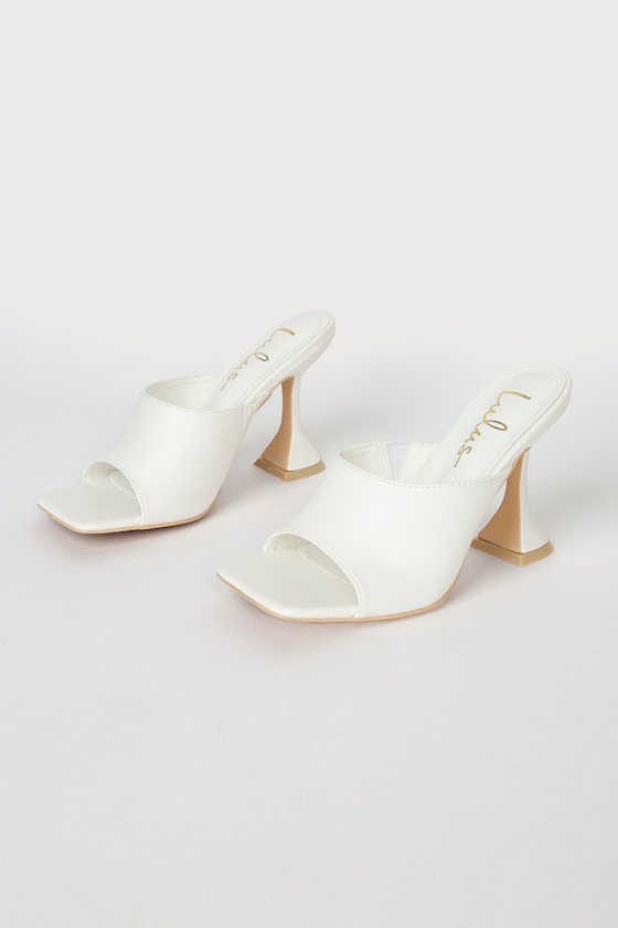 Runiah White Square Toe High Heel Slide Sandals 2