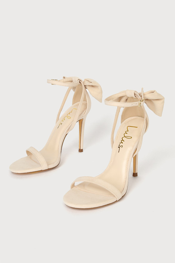Bridgeta Light Nude Suede Bow Ankle Strap High Heel Sandals 3