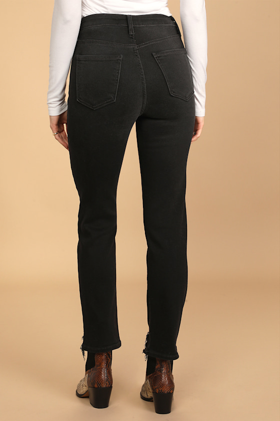 Yesterday Washed Black High-Rise Distressed Mom Jeans 1