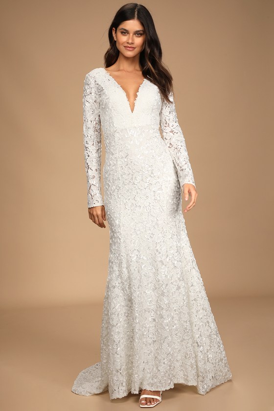 Following Your Heart White Lace Long Sleeve Maxi Dress