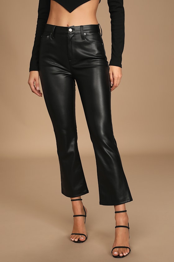 Lennon Black Vegan Leather High Rise Cropped Flare Pants 3