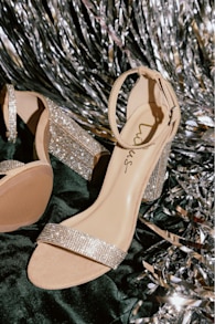 Taylor Rhinestone Light Nude Suede Ankle Strap Heels 1