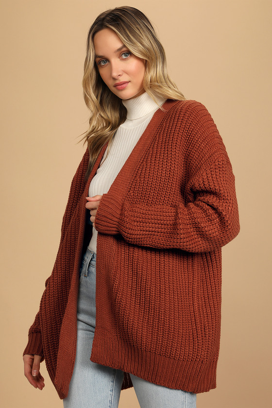 Need to Know Rust Brown Knit Cardigan Sweater