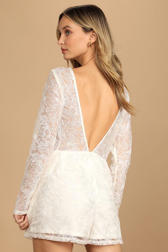 My Clarity Ivory Mesh Floral Embroidered Romper 1