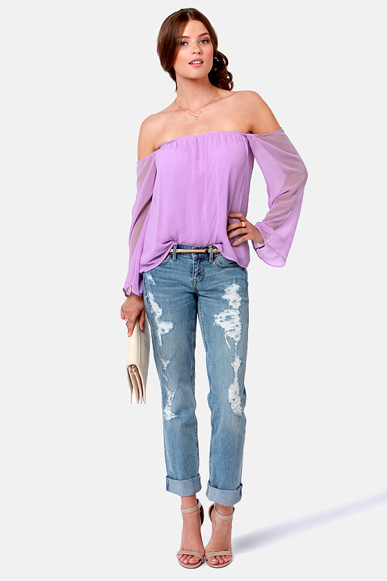 LULUS Exclusive Landslide Off-the-Shoulder Lavender Top LULUS Exclusive Landslide Off-the-Shoulder Lavender Top