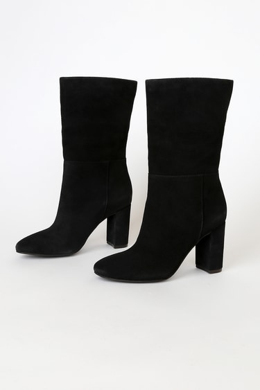 Chinese Laundry Keep Up Black Suede Leather Mid-Calf High Heel Boots