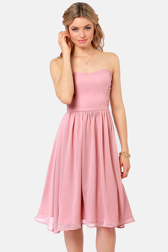 Lovely Strapless Dress - Blush Pink Dress - Midi Dress - $41.00 - Lulus