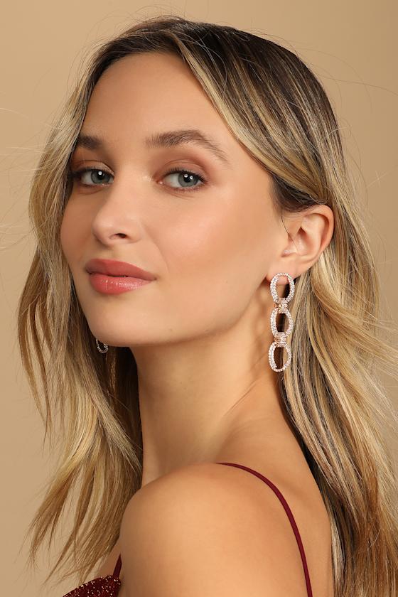 Gold Rhinestone Earrings - Chain Link 