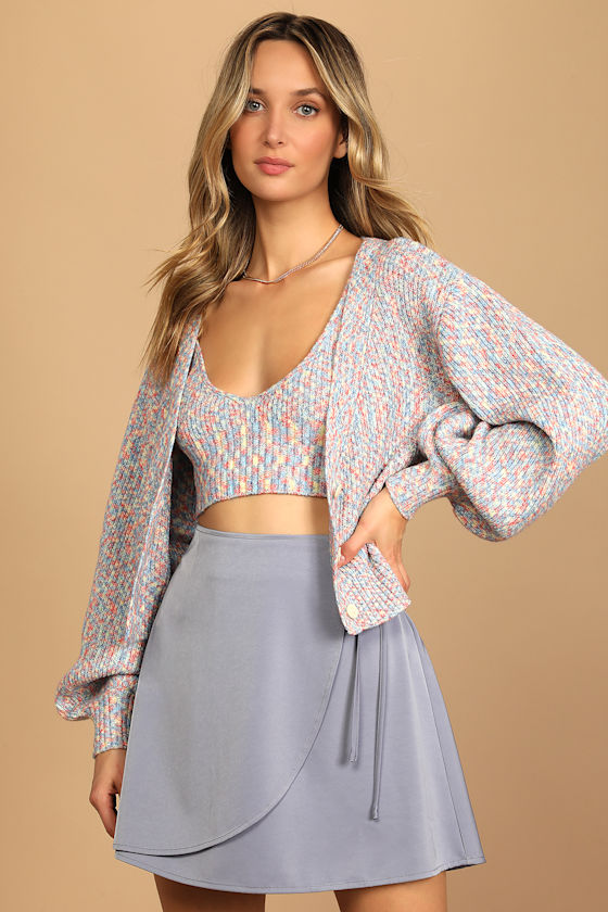 Brilliant Beauty Blue Multi Knit Two-Piece Cardigan Sweater Set 2