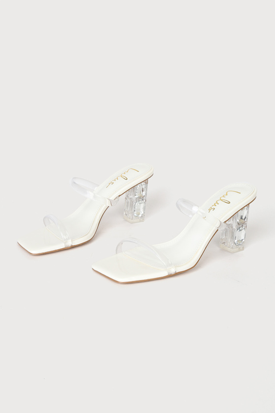 Claudioo White Vinyl Square Toe High Heel Sandals 3