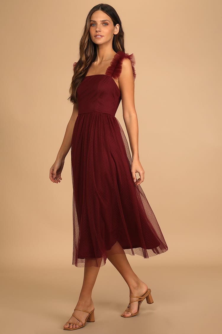 burgundy sheer dress