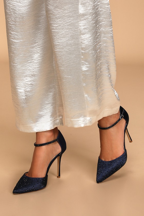 PINSTRIPE HIGH-HEEL SHOES - Navy Blue | ZARA India