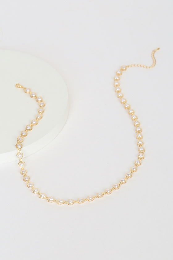Have a Heart to Heart Gold and Pearl Heart Necklace 1