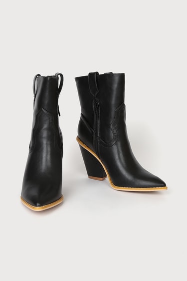 Ponyy Black Pointed-Toe Mid-Calf Booties
