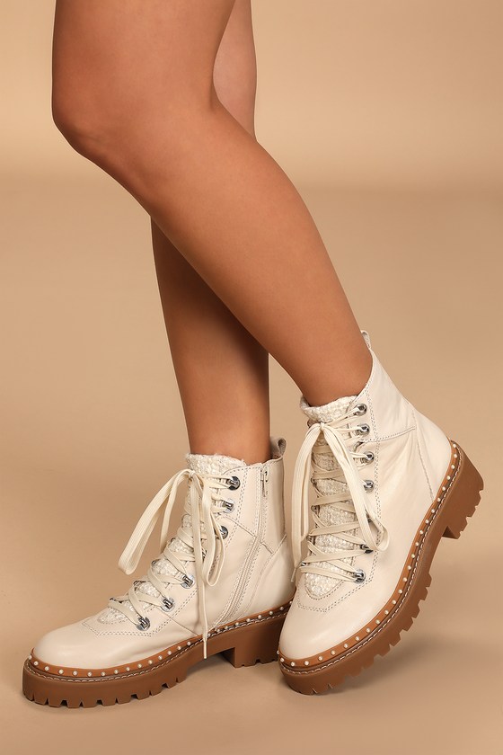 Rainier Bone Multi Leather Lace-Up Platform Ankle Boots