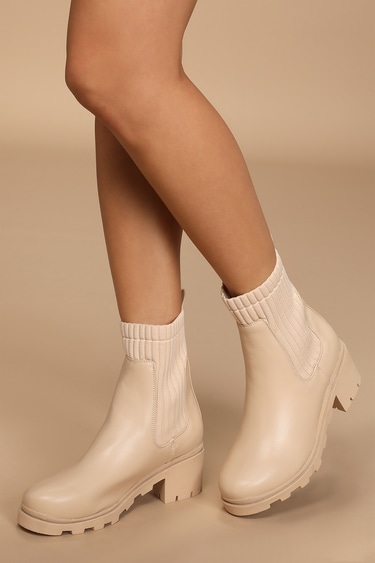 Ellery Cream Slip-On Mid-Calf Boots
