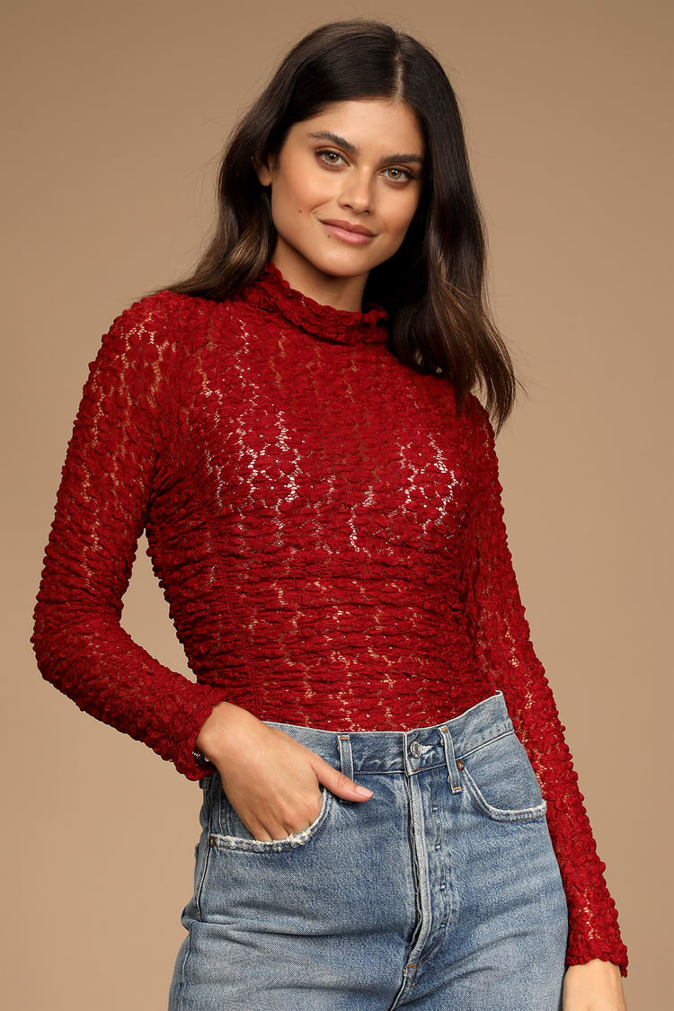 People Day and Night Lace Bodysuit - Red Lulus