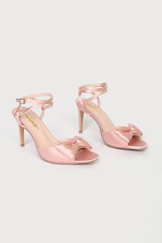 Recee Rose Gold Satin Bow Ankle-Strap Heels 3