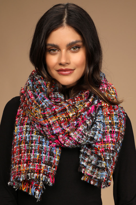 Multicolored tweed scarf for a man or woman